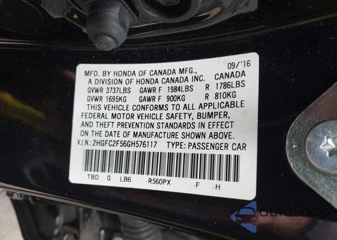 2016 Honda Civic Lx из США, поврежденный, VIN 2HGFC2F56GH576117